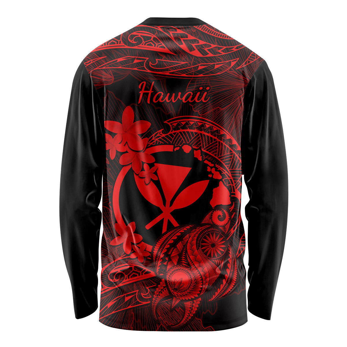 Hawaii Long Sleeve Shirt Turtle Mix Polynesian Plumeria Red Version - Wonder Print Shop