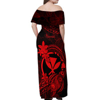 Hawaii Off Shoulder Maxi Dress Turtle Mix Polynesian Plumeria Red Version - Wonder Print Shop