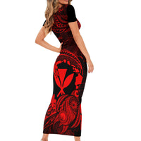 Hawaii Short Sleeve Bodycon Dress Turtle Mix Polynesian Plumeria Red Version - Wonder Print Shop