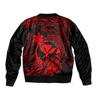 Hawaii Sleeve Zip Bomber Jacket Turtle Mix Polynesian Plumeria Red Version - Wonder Print Shop