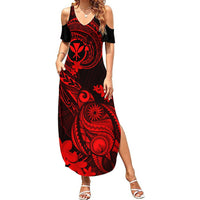 Hawaii Summer Maxi Dress Turtle Mix Polynesian Plumeria Red Version - Wonder Print Shop