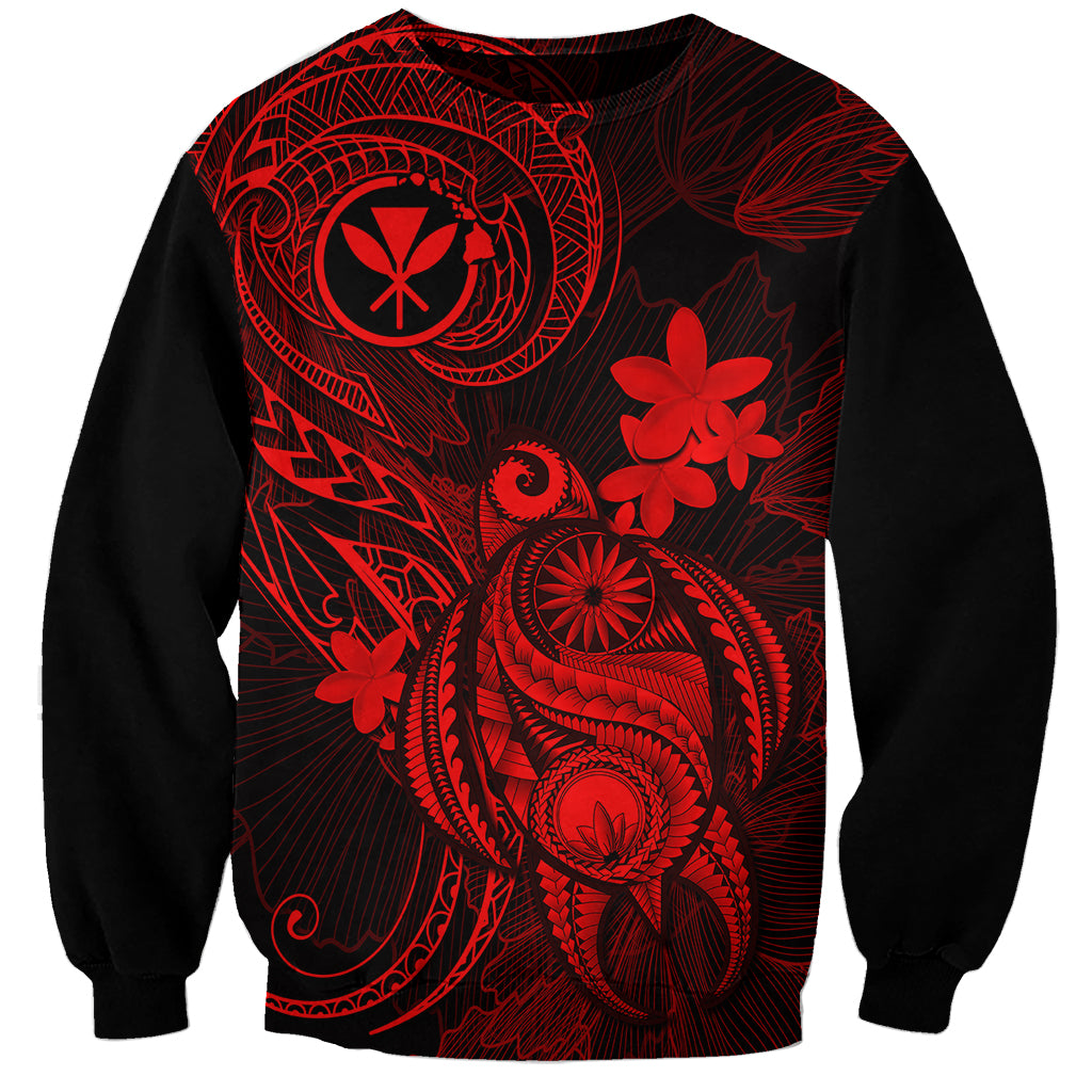 Hawaii Sweatshirt Turtle Mix Polynesian Plumeria Red Version - Wonder Print Shop