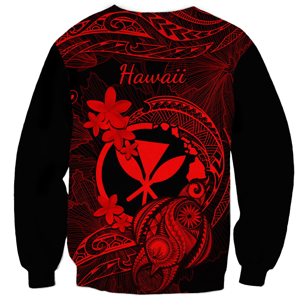 Hawaii Sweatshirt Turtle Mix Polynesian Plumeria Red Version - Wonder Print Shop