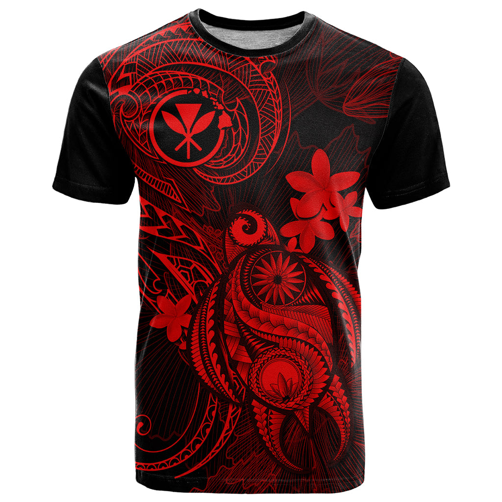 Hawaii T Shirt Turtle Mix Polynesian Plumeria Red Version - Wonder Print Shop