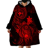 Hawaii Wearable Blanket Hoodie Turtle Mix Polynesian Plumeria Red Version - Wonder Print Shop