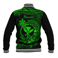 Hawaii Baseball Jacket Turtle Mix Polynesian Plumeria Green Version - Wonder Print Shop