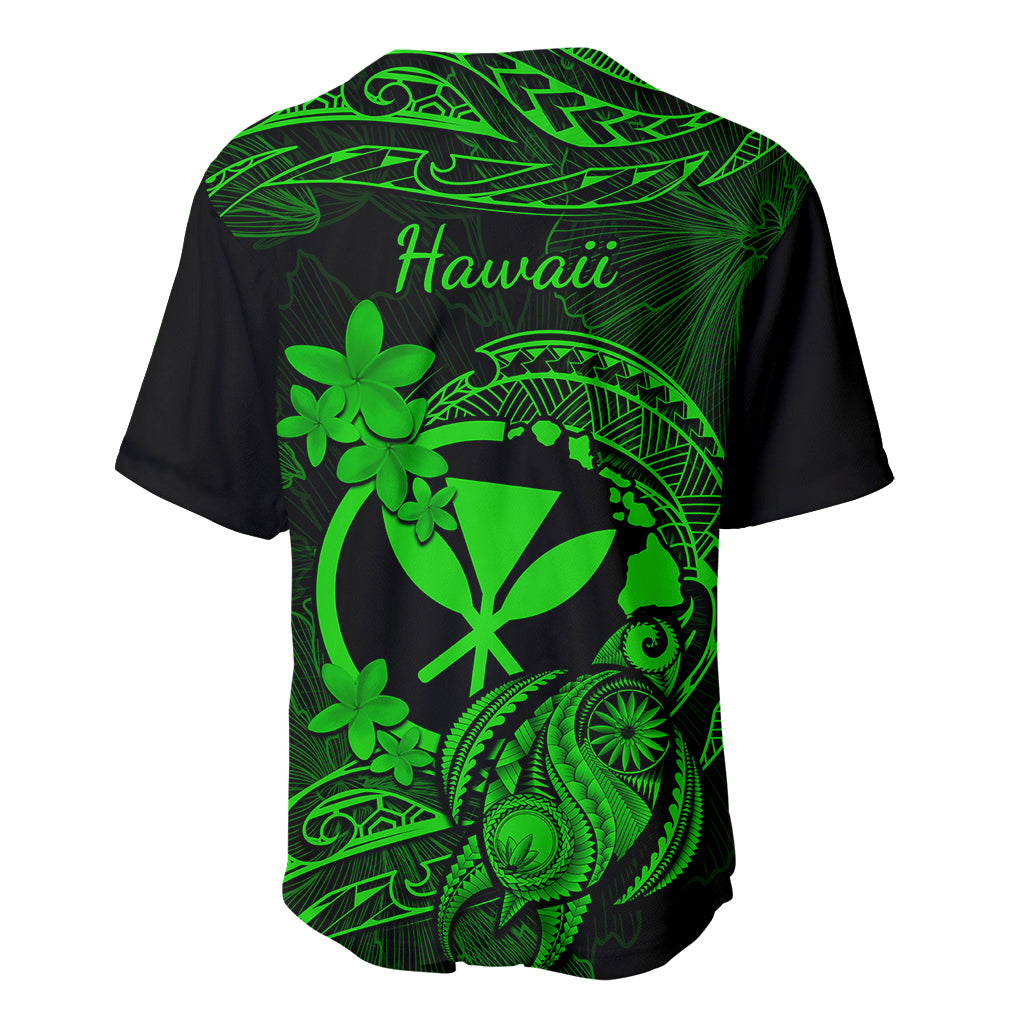 Hawaii Baseball Jersey Turtle Mix Polynesian Plumeria Green Version - Wonder Print Shop