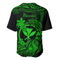 Hawaii Baseball Jersey Turtle Mix Polynesian Plumeria Green Version - Wonder Print Shop