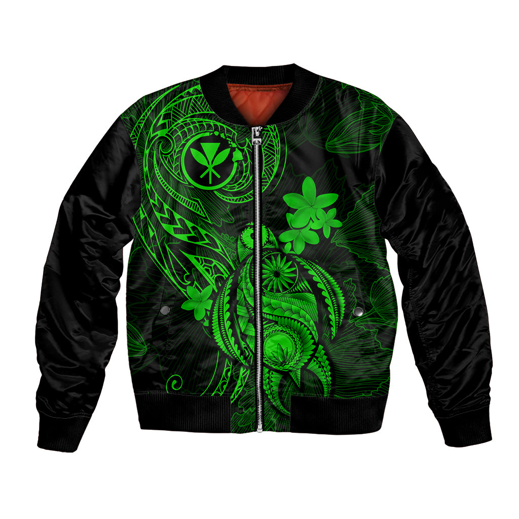 Hawaii Bomber Jacket Turtle Mix Polynesian Plumeria Green Version - Wonder Print Shop