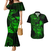 Hawaii Couples Matching Mermaid Dress and Hawaiian Shirt Turtle Mix Polynesian Plumeria Green Version - Wonder Print Shop