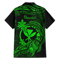 Hawaii Family Matching Off Shoulder Long Sleeve Dress and Hawaiian Shirt Turtle Mix Polynesian Plumeria Green Version - Wonder Print Shop