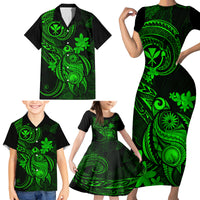 Hawaii Family Matching Short Sleeve Bodycon Dress and Hawaiian Shirt Turtle Mix Polynesian Plumeria Green Version - Wonder Print Shop