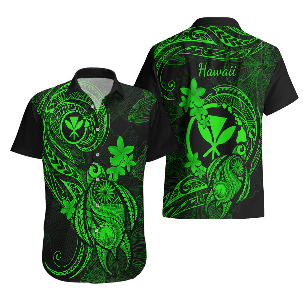 Hawaii Hawaiian Shirt Turtle Mix Polynesian Plumeria Green Version - Wonder Print Shop