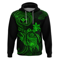 Hawaii Hoodie Turtle Mix Polynesian Plumeria Green Version - Wonder Print Shop