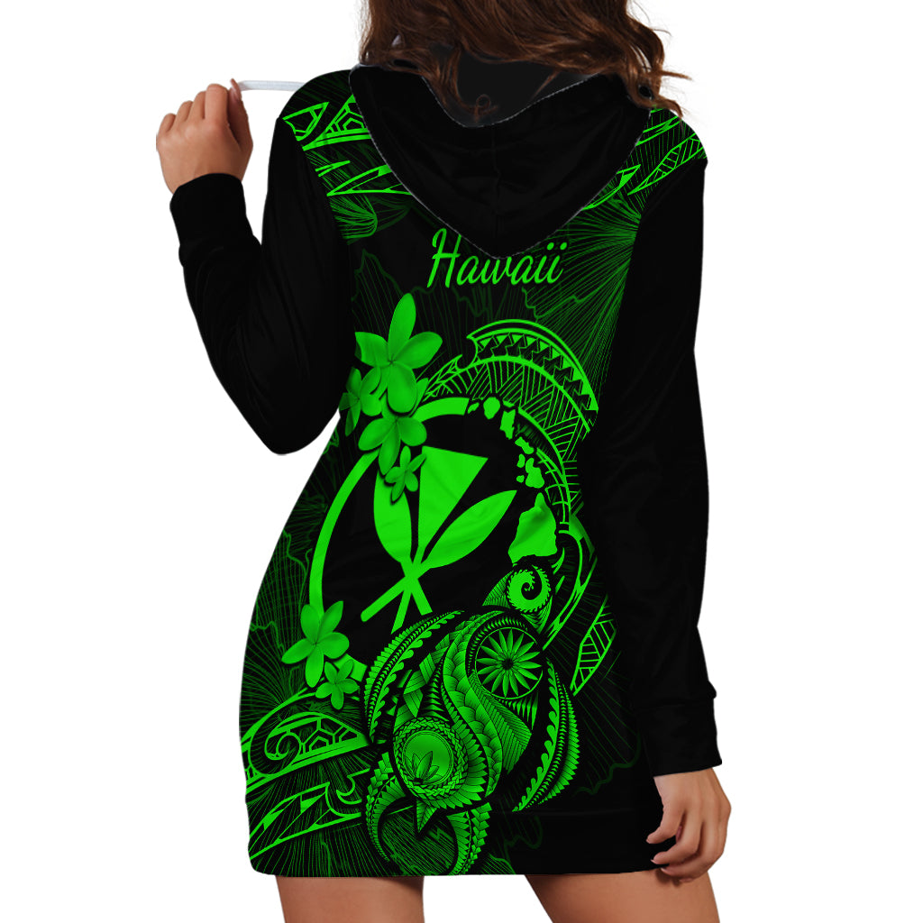 Hawaii Hoodie Dress Turtle Mix Polynesian Plumeria Green Version - Wonder Print Shop