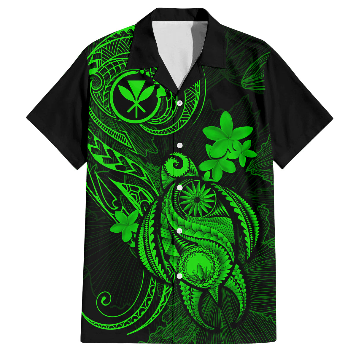 Hawaii Kid Hawaiian Shirt Turtle Mix Polynesian Plumeria Green Version - Wonder Print Shop