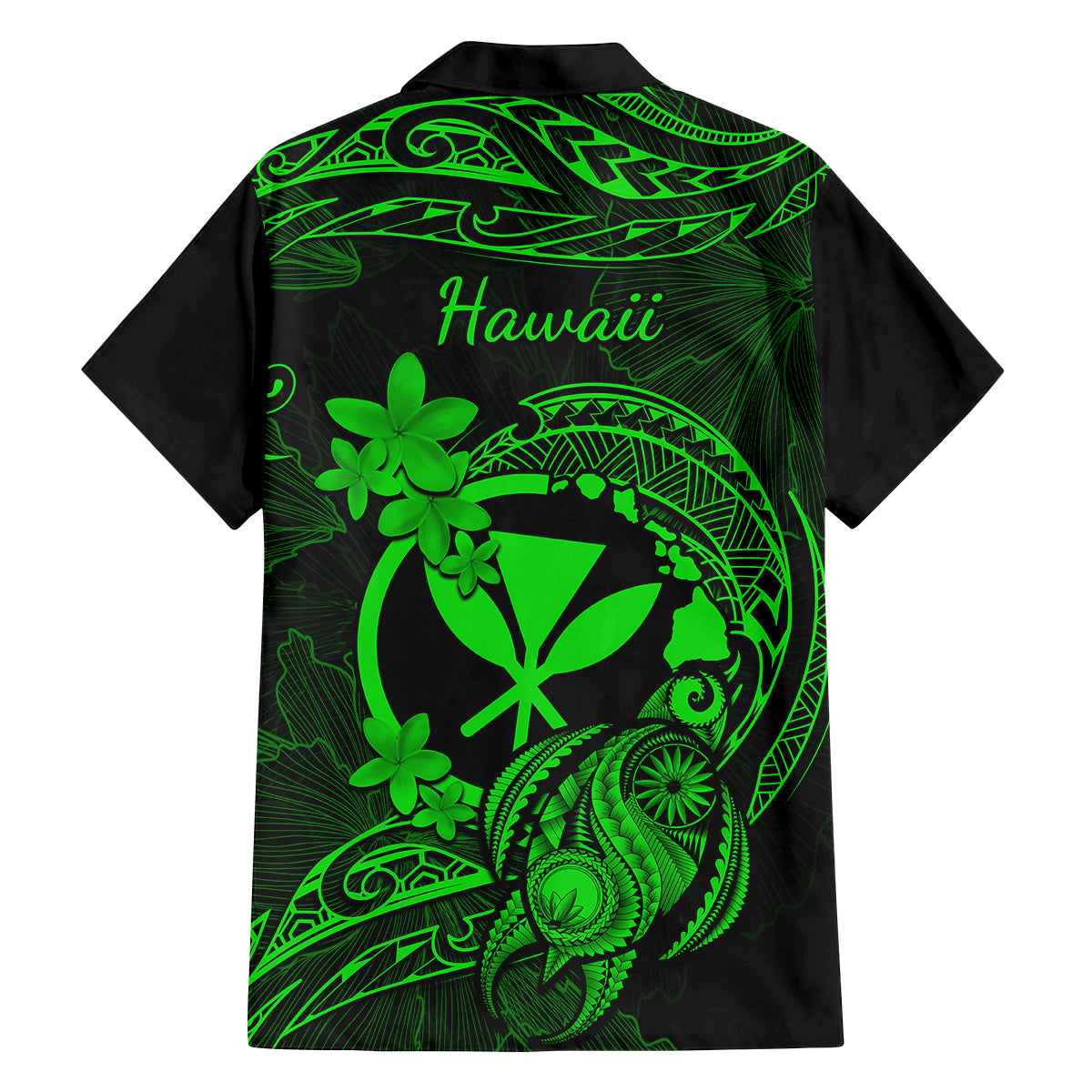 Hawaii Kid Hawaiian Shirt Turtle Mix Polynesian Plumeria Green Version - Wonder Print Shop