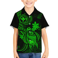 Hawaii Kid Hawaiian Shirt Turtle Mix Polynesian Plumeria Green Version - Wonder Print Shop