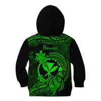 Hawaii Kid Hoodie Turtle Mix Polynesian Plumeria Green Version - Wonder Print Shop