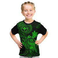 Hawaii Kid T Shirt Turtle Mix Polynesian Plumeria Green Version - Wonder Print Shop