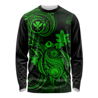 Hawaii Long Sleeve Shirt Turtle Mix Polynesian Plumeria Green Version - Wonder Print Shop