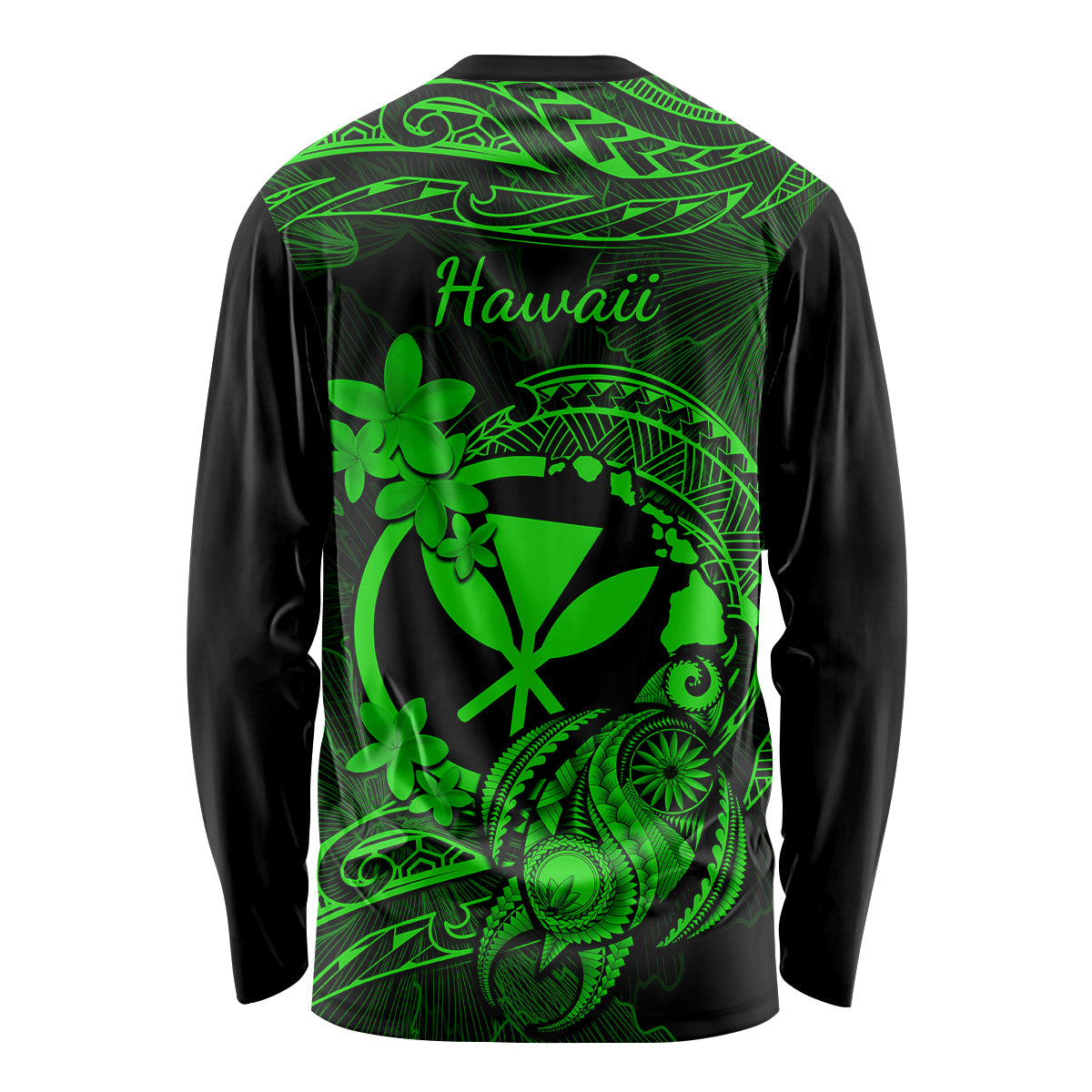 Hawaii Long Sleeve Shirt Turtle Mix Polynesian Plumeria Green Version - Wonder Print Shop