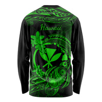 Hawaii Long Sleeve Shirt Turtle Mix Polynesian Plumeria Green Version - Wonder Print Shop