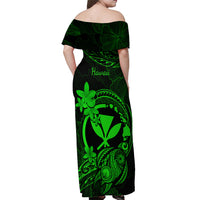 Hawaii Off Shoulder Maxi Dress Turtle Mix Polynesian Plumeria Green Version - Wonder Print Shop