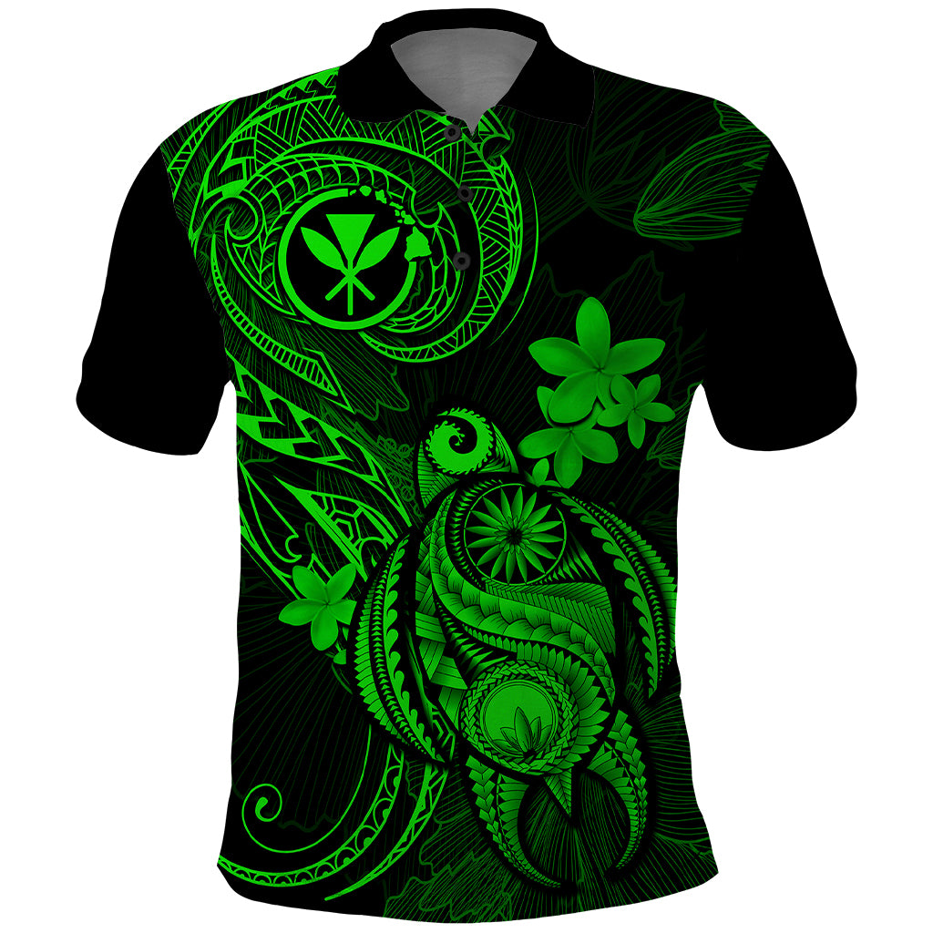 Hawaii Polo Shirt Turtle Mix Polynesian Plumeria Green Version - Wonder Print Shop