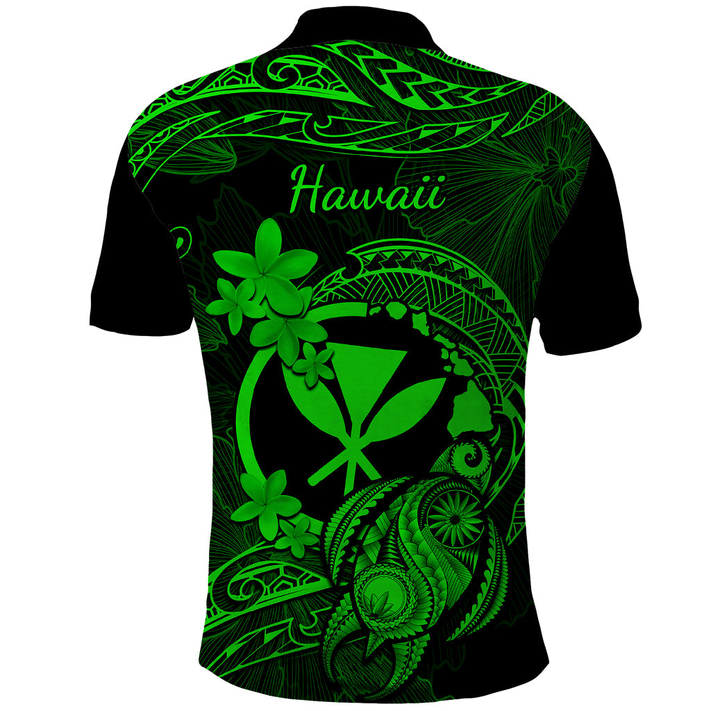 Hawaii Polo Shirt Turtle Mix Polynesian Plumeria Green Version - Wonder Print Shop