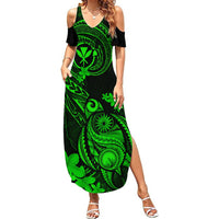 Hawaii Summer Maxi Dress Turtle Mix Polynesian Plumeria Green Version - Wonder Print Shop