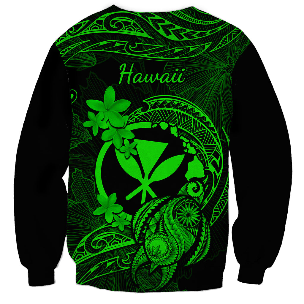 Hawaii Sweatshirt Turtle Mix Polynesian Plumeria Green Version - Wonder Print Shop