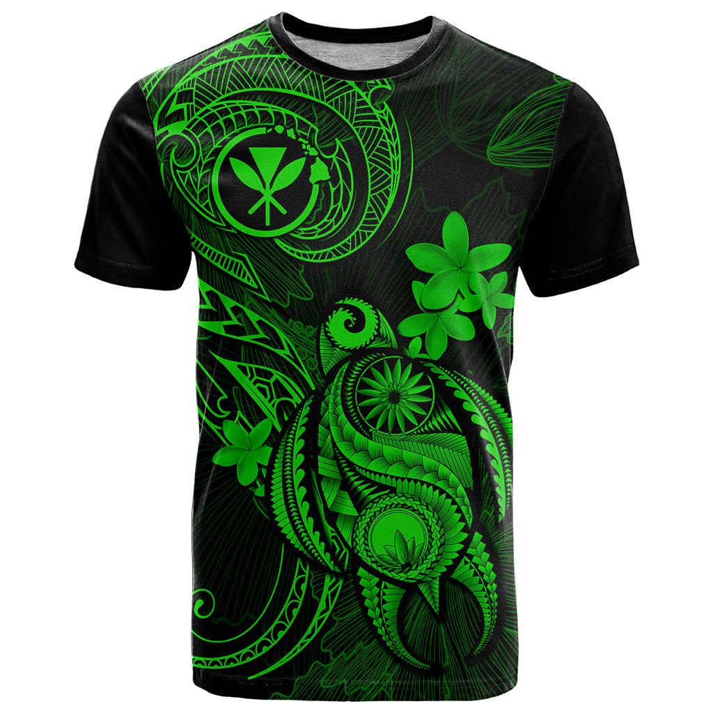 Hawaii T Shirt Turtle Mix Polynesian Plumeria Green Version - Wonder Print Shop