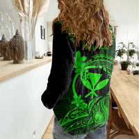 Hawaii Women Casual Shirt Turtle Mix Polynesian Plumeria Green Version - Wonder Print Shop