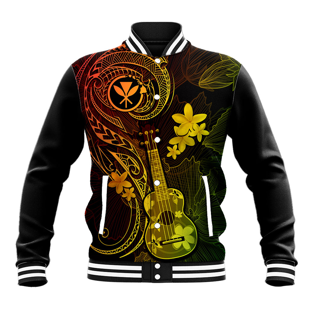 Hawaii Baseball Jacket Ukulele Mix Polynesian Plumeria Reggae Version - Wonder Print Shop