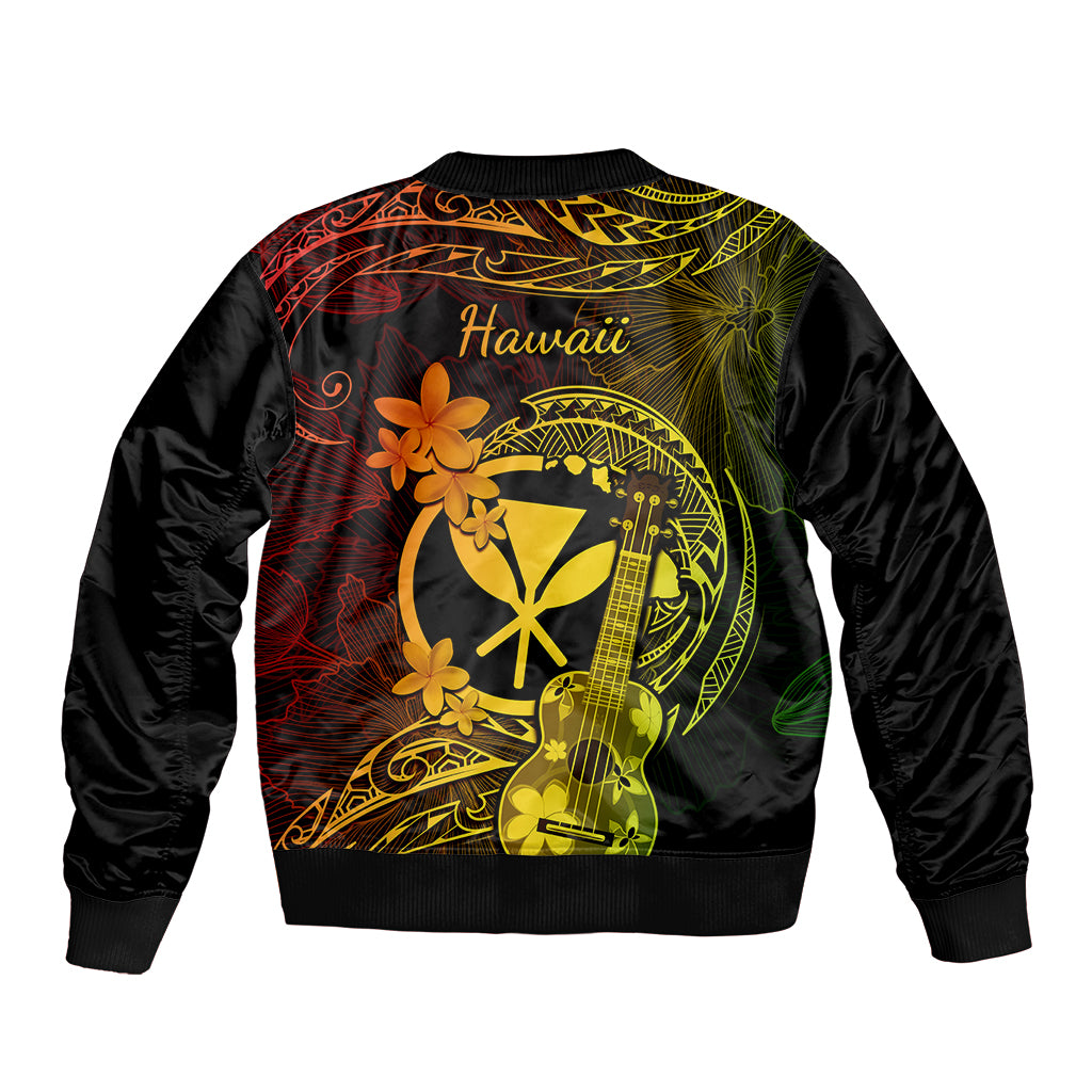 Hawaii Bomber Jacket Ukulele Mix Polynesian Plumeria Reggae Version - Wonder Print Shop