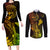 Hawaii Couples Matching Long Sleeve Bodycon Dress and Long Sleeve Button Shirts Ukulele Mix Polynesian Plumeria Reggae Version - Wonder Print Shop