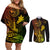 Hawaii Couples Matching Off Shoulder Short Dress and Long Sleeve Button Shirts Ukulele Mix Polynesian Plumeria Reggae Version - Wonder Print Shop