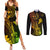 Hawaii Couples Matching Summer Maxi Dress and Long Sleeve Button Shirts Ukulele Mix Polynesian Plumeria Reggae Version - Wonder Print Shop