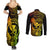 Hawaii Couples Matching Summer Maxi Dress and Long Sleeve Button Shirts Ukulele Mix Polynesian Plumeria Reggae Version - Wonder Print Shop