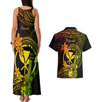 Hawaii Couples Matching Tank Maxi Dress and Hawaiian Shirt Ukulele Mix Polynesian Plumeria Reggae Version - Wonder Print Shop