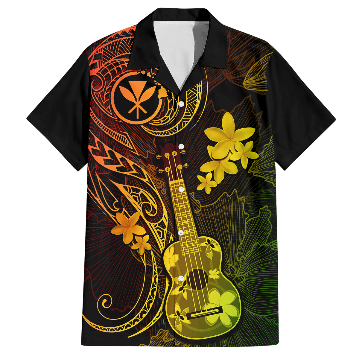 Hawaii Family Matching Long Sleeve Bodycon Dress and Hawaiian Shirt Ukulele Mix Polynesian Plumeria Reggae Version - Wonder Print Shop