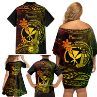 Hawaii Family Matching Off Shoulder Short Dress and Hawaiian Shirt Ukulele Mix Polynesian Plumeria Reggae Version - Wonder Print Shop
