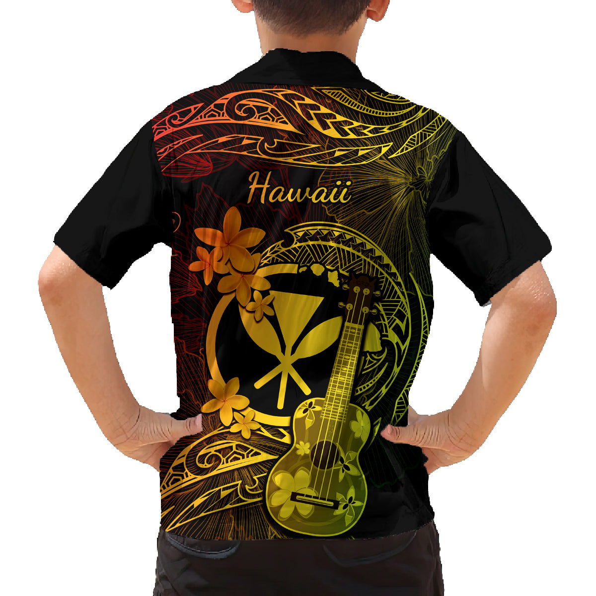 Hawaii Family Matching Summer Maxi Dress and Hawaiian Shirt Ukulele Mix Polynesian Plumeria Reggae Version - Wonder Print Shop