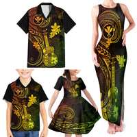 Hawaii Family Matching Tank Maxi Dress and Hawaiian Shirt Ukulele Mix Polynesian Plumeria Reggae Version - Wonder Print Shop