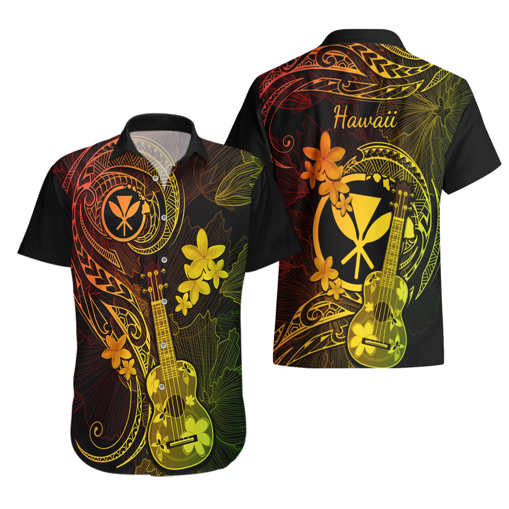 Hawaii Hawaiian Shirt Ukulele Mix Polynesian Plumeria Reggae Version - Wonder Print Shop