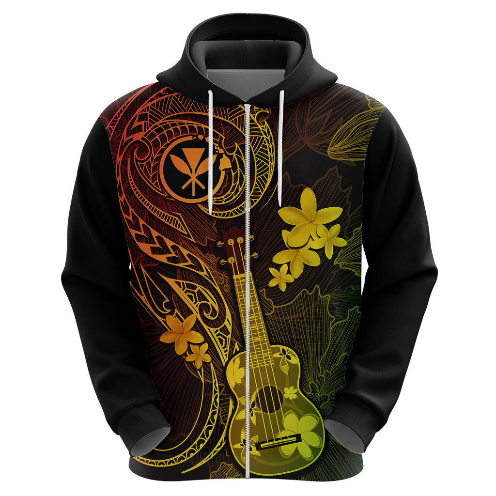 Hawaii Hoodie Ukulele Mix Polynesian Plumeria Reggae Version - Wonder Print Shop