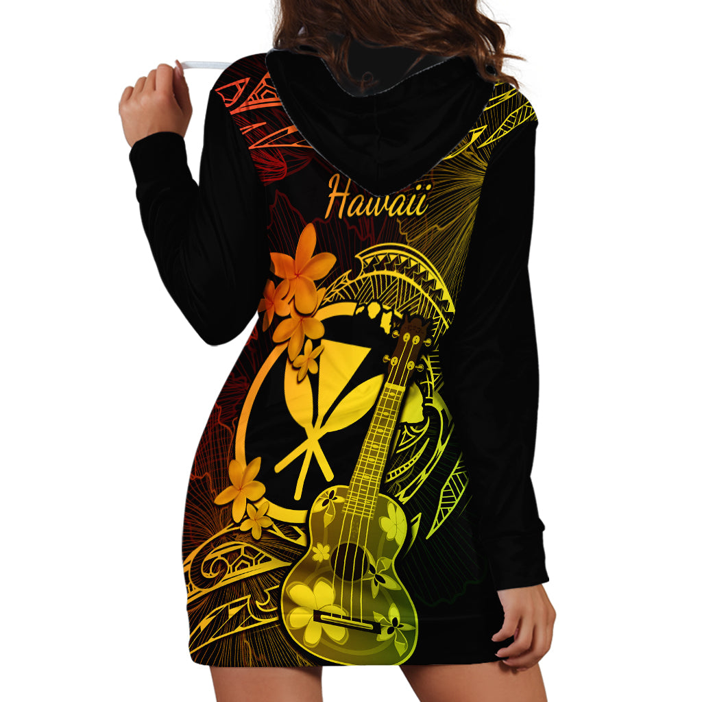 Hawaii Hoodie Dress Ukulele Mix Polynesian Plumeria Reggae Version - Wonder Print Shop