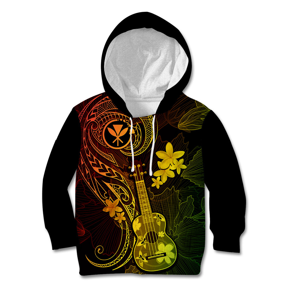 Hawaii Kid Hoodie Ukulele Mix Polynesian Plumeria Reggae Version - Wonder Print Shop