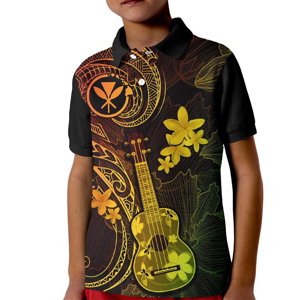 Hawaii Kid Polo Shirt Ukulele Mix Polynesian Plumeria Reggae Version - Wonder Print Shop
